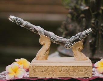 Handcrafted Tepi Pipe – 99% Pure Silver Dragon with Ruby Eye | Traditional Tatahan Technique | Dewata Studio