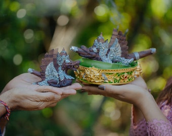 Dragon Kuripe & Tepi Pipe Set High Purity Silver, Handcrafted Balinese Masterpiece, Ruby Eyes, Premium Collectible Ceremonial Set
