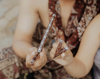 Infinity Silver Line Kuripe & Tepi Pipe Set, Premium Tamarind Wood with Balinese Sterling Silver, Handcrafted Sacred Ceremonial Infinity Set