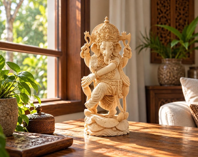 Hand Carved Aroma Wood Ganesha Statue, Balinese Sculpture