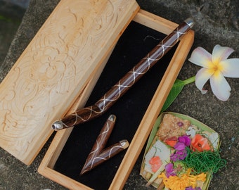 Infinity Silver Line Kuripe. Exclusive Ceremonial Set Tamarin Wood Pipe, The Best Quality Balinese Sterling Silver Rapé Applicator, Free Box