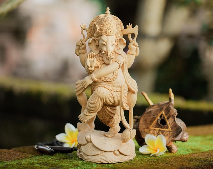 Ganesha wooden statue/ Hand carved Balinese style / Ghanapati Hinduism statue, sculpture altar and meditation sculpture