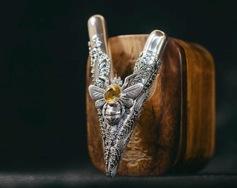Diamond Kuripe - Handcrafted High-Purity Silver by Dewata Studio, Set with Diamond & Citrine, Unique Ritual Collector’s Piece