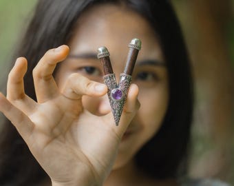 Kuripe Amethyst - Tamarind wood with Pure Silver Ornament