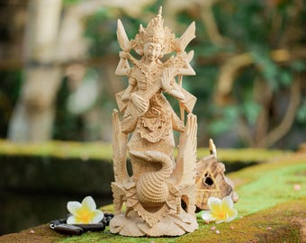 Saraswati Sculpture Altar Meditation tools, Balinese Aroma Statue Hindu Goddess, Nusa Tenggara Aroma Wood, Traditional Hand Carving.
