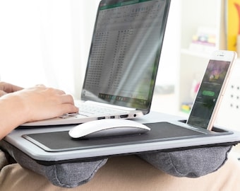 Notebook-Tisch Schwarz und Weiß Stehschreibtisch mit Griff verstellbares Laptop-Tablett Charmdi Laptop-Tisch tragbarer Laptop-Schreibtisch Kartenschlitz und Tassenschlitz für Bett/Sofa