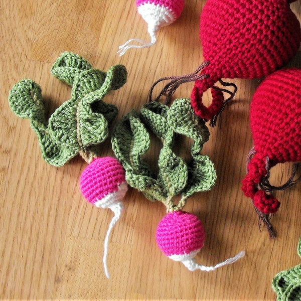 Gehaakte radijs, gevuld amigurumi speelgoed, viltvoedsel, handgemaakt, katoenen groenten voor kinderkeuken, fantasiespelvoedsel, speelgoedkeukenaccessoires