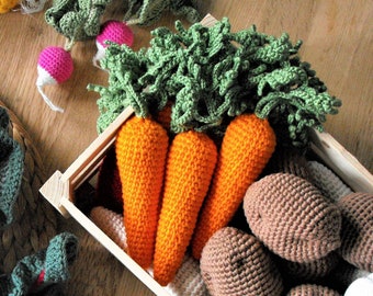 carotte au crochet, légumes amigurumi farcis, nourriture de jeu, jouets faits à la main, pour la cuisine des enfants, accessoires de cuisine de jeu, nourriture de simulation