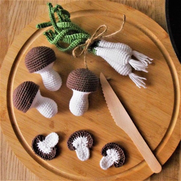 crochet mushroom boletus, stuffed amigurumi toy, cotton yarn play food, play kitchen accessories, pretend food, for kids kitchen, handmade