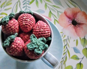 pink strawberries, crochet amigurumi fruits, fake food, pretend play food, handmade eco toys, stuffed toy, gift for toddler, montessori kids