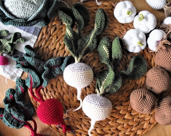 crochet turnip, cotton yarn vegetables for kids kitchen, play kitchen accessories, stuffed handmade eco toy, pretend play food amigurumi