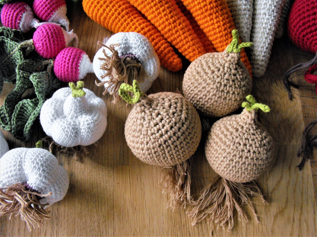 Crochet Onion, Stuffed Cotton Vegetables Amigurumi, Pretend Play Food, Play Kitchen Accessories