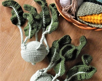 crochet chou-rave, légumes amigurumi farcis, faire semblant de jouer à la nourriture, jouets faits à la main, pour la cuisine des enfants, jouer aux accessoires de cuisine