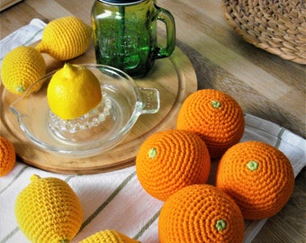 crochet orange, stuffed amigurumi fruits, play food, handmade toys, for kids kitchen, knitting soft toy from yarn , play kitchen accessories