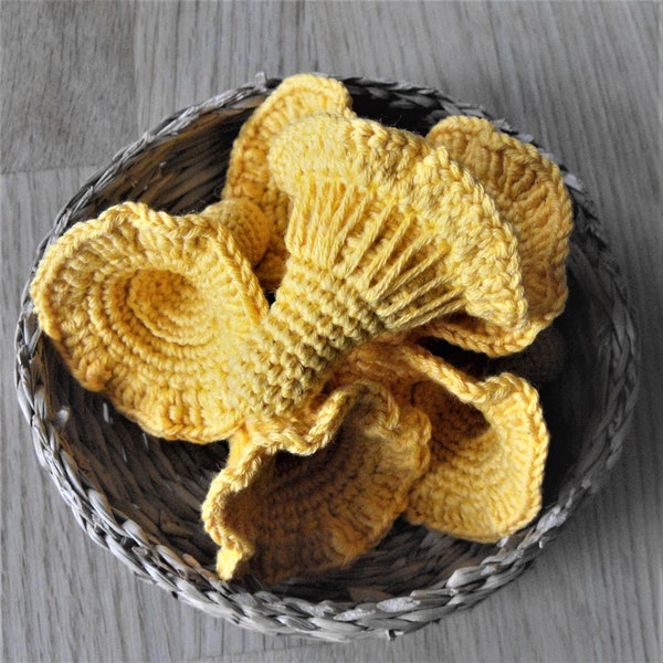 crochet mushroom chanterelle, pretend play food, stuff for kids kitchen, kitchen accessories toys, knitted food, gift for baby, montessori