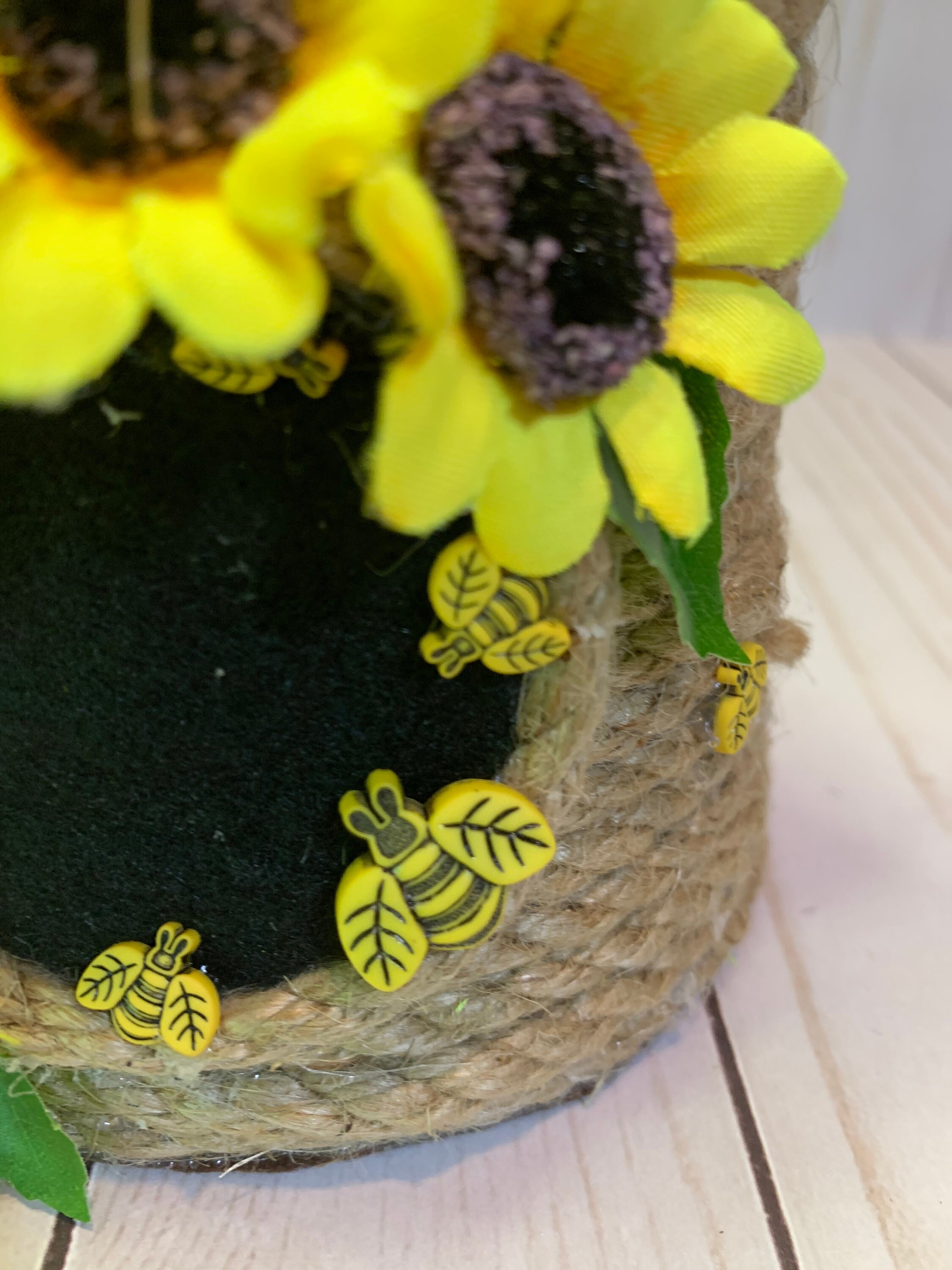 Small Bee Hive Skep Bee Hive Jute Rope Silk Flowers Bee Etsy UK