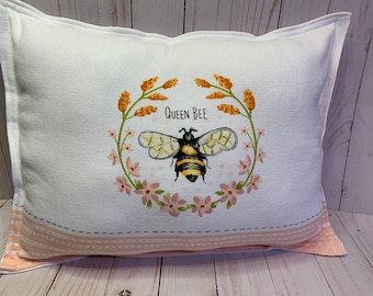Queen Bee Pillow - Double Sided Design, Bee Lover Home Decor