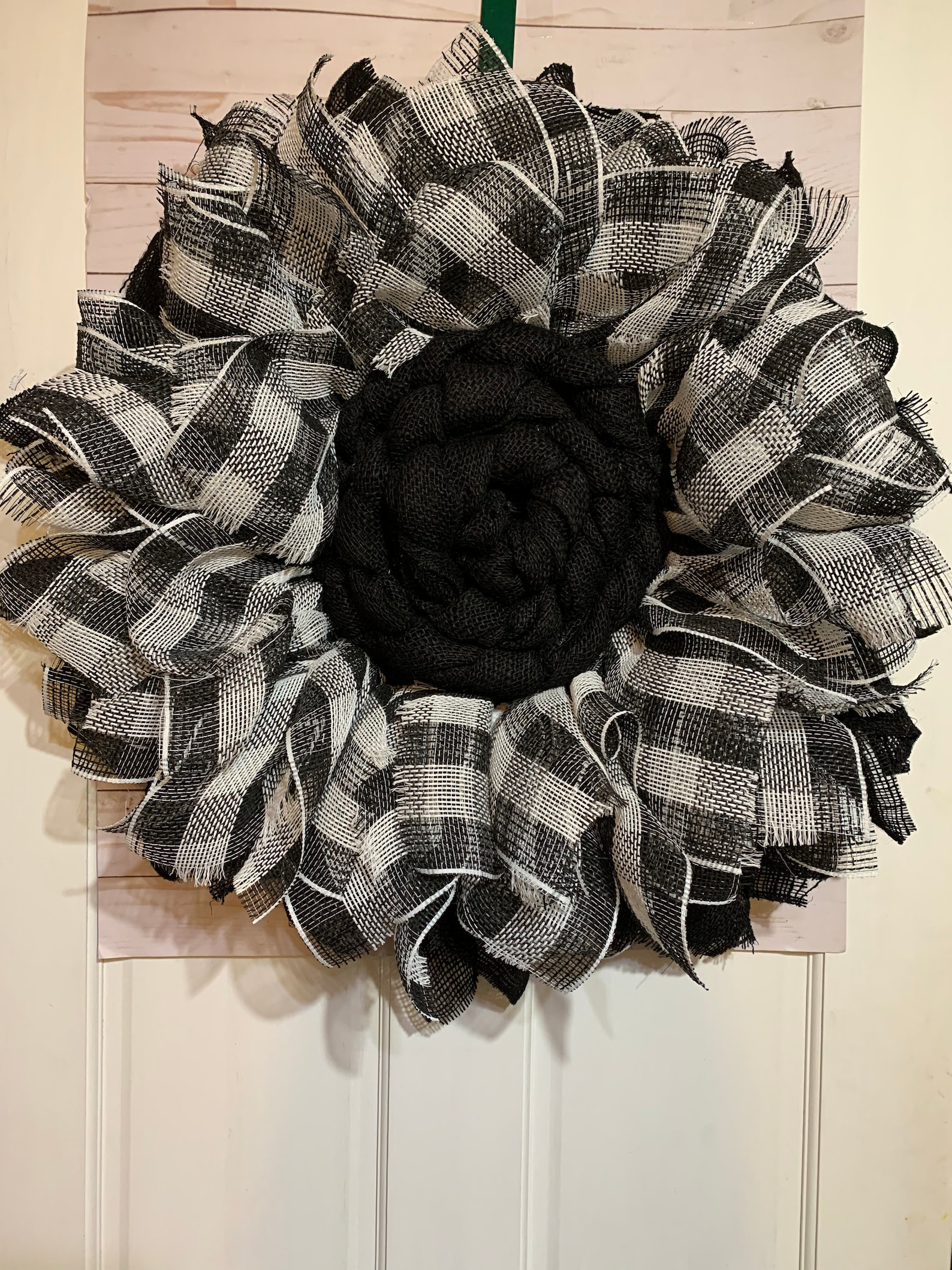 Black and White Buffalo Plaid Check Burlap/ Poly Mesh Handmade Wreath