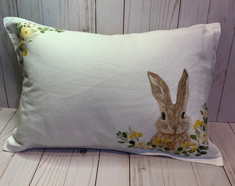 Adorable Bunny Rabbit and Spring Flowers Pillow for a Cheerful Home Decor