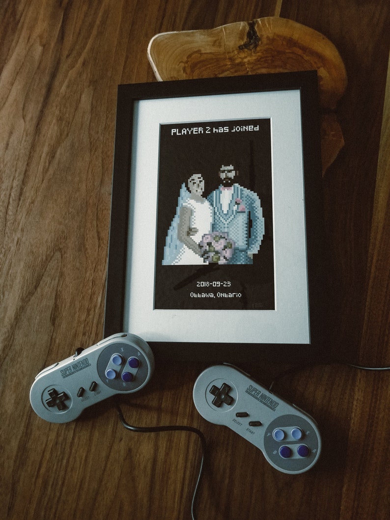Player 2 Has Joined/ Custom Pixel Art Print/ Special Occasion/ Anniversary Gift/ Wedding Gift/ Gamer Print/ Game Room/ Game Lover Gift image 1