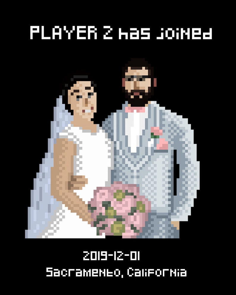 Player 2 Has Joined/ Custom Pixel Art Print/ Special Occasion/ Anniversary Gift/ Wedding Gift/ Gamer Print/ Game Room/ Game Lover Gift image 3