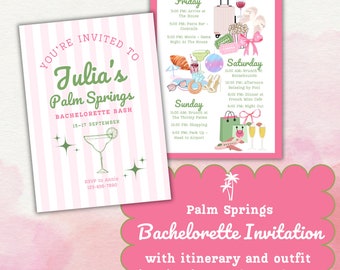 Palm Springs | Bachelorette Invitation | Itinerary and Outfit Inspiration Templates | Bachelorette Stationery|Pink Bachelorette Party Invite