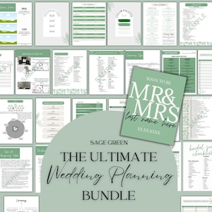 Modello di raccoglitore per la pianificazione del matrimonio definitivo, modello Canva personalizzabile, pianificatore di matrimoni stampabile, raccoglitore del giorno, checklist del pianificatore SageGreen
