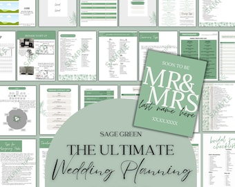 Ultieme bruiloft planning bindmiddel sjabloon, aanpasbare Canva sjabloon, afdrukbare weddingplanner, dag van bindmiddel, SageGreen planner checklist