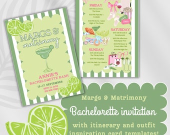 Margs and Matrimony | Bachelorette Invitation|Itinerary Outfit Inspiration|Bachelorette Stationery| Green | Margarita Bachelorette