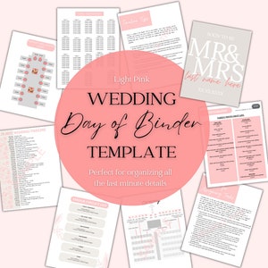 de Cartable pour le jour du mariage | Thème floral rose, modèle de toile personnalisable, classeur imprimable le jour du mariage, téléchargement numérique