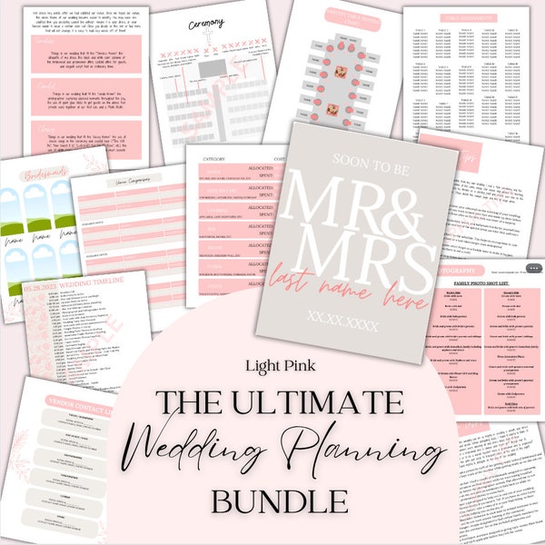 Ultimate Wedding Planning Binder Template | Pink Theme, Customizable Canva Template, Printable Wedding Planner & Day Of Binder, Checklist