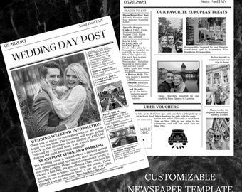 Wedding Newspaper Template | Customizable Canva Download | Wedding Stationery | Wedding Programs | Printable Template