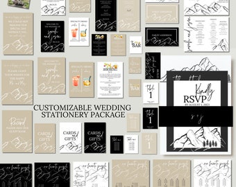 Wedding Stationery Bundle: Modern Mountains (custom Canva digital download)