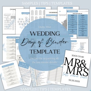 de Cartable pour le jour du mariage | Thème floral bleu, modèle de toile personnalisable, classeur imprimable le jour du mariage, téléchargement numérique