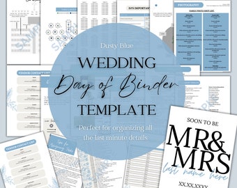 Wedding Day Of Binder Template | Blue Floral Theme, Customizable Canva Template, Printable Wedding Day Of Binder, Digital Download