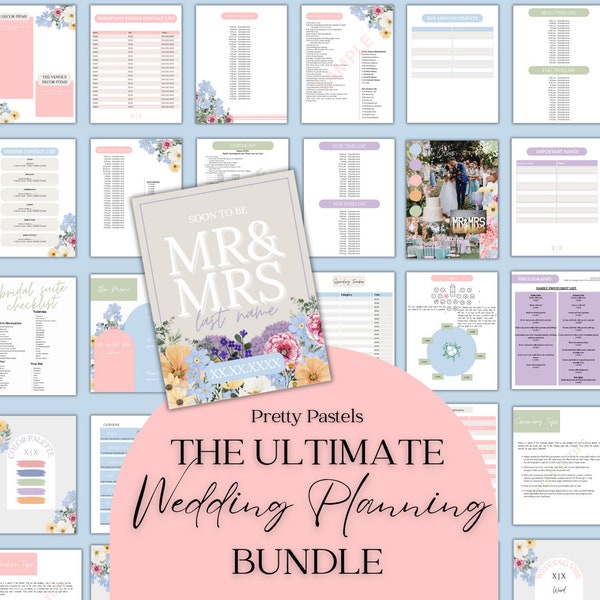 Ultimate Wedding Planning Binder Template | Pastel Theme, Customizable Canva Template, Printable Wedding Planner & Day Of Binder, Checklist