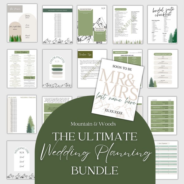 The Ultimate Wedding Planning Binder Template | Green Mountain+Woods Theme, Customizable Template, Printable Wedding Planner & Day Of Binder