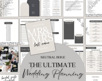 Ultimate Wedding Planning Binder Template | Modern Neutral,Customizable Canva Template, Printable Wedding Planner & Day Of Binder, Checklist