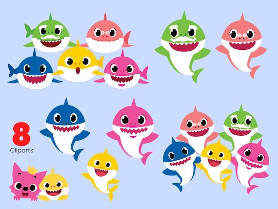 8 Baby Shark Family SVG Clipart Baby Shark SVG files in PNG | Etsy