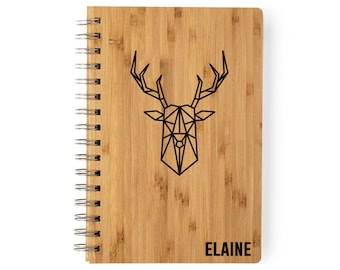 Ilustrated Book with name Engraved,Personalised Eco friendly Notebook Set, Laser Engraved Wood, Gift for Writter, Gift for Her, Gift For Him