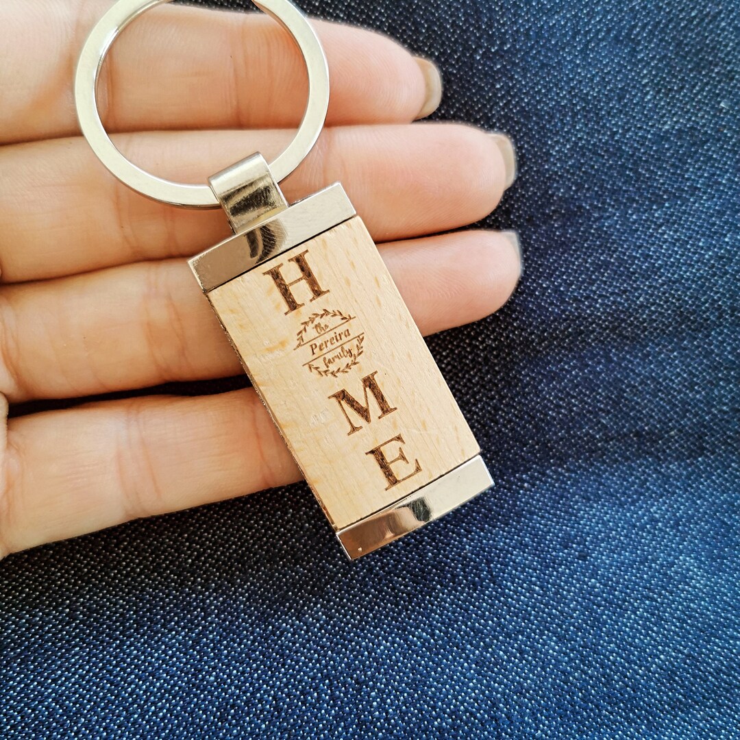 Personalised Wood Keychain With Custom Monogram Laser Engraving, Custom ...