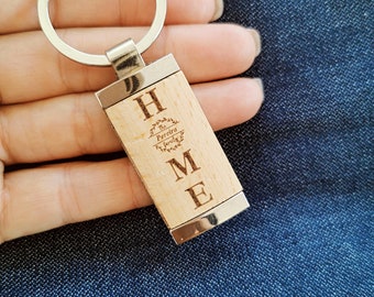 Personalised Wood Keychain with custom Monogram laser engraving, Custom engraved Keychain women gift, Gift for her, Gift for him