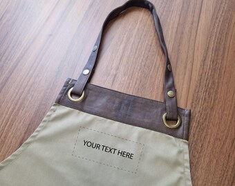 Embroidered Apron for  with Adjustable Straps for Restaurant, Custom Gift for Her, Personalized Apron with Pocket, Barista Gardening Apron