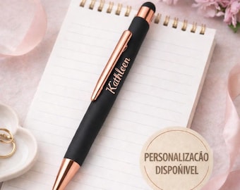 Personalized Rose Gold Soft Touch Ballpoint Pen, Engraved Metal Clip Pen