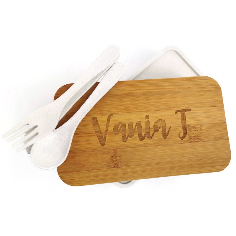 Boîte Bento Personnalisable Verre Et Bambou - 20x15x6cm - Zéro Déchet - Idée Cadeau Originale