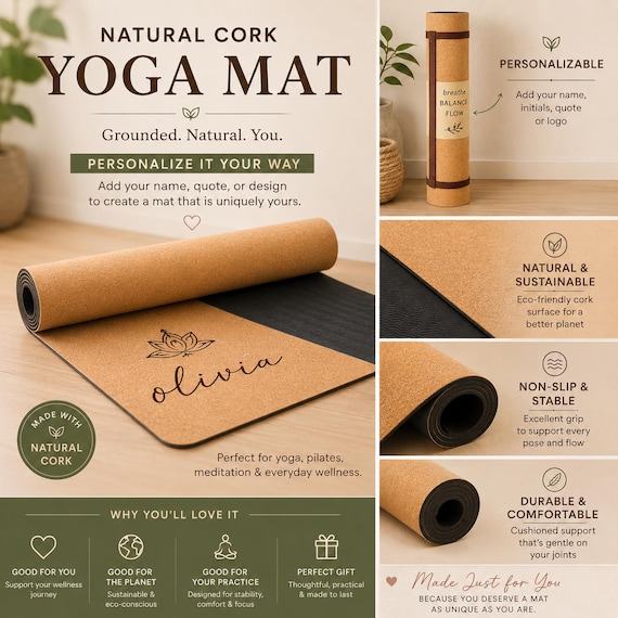 Personalizable Eco-Friendly Cork Yoga Mat – Naturally Non-Slip and Sustainable