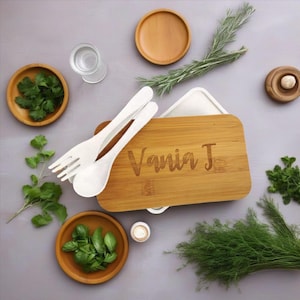 Personalized Engraved Bamboo PP Lunchbox Set, Bentobox,Lunchbag,Bamboo,Eco Friendly,Zero Waste,Vegan,Picnics, Plastic Free,Gift