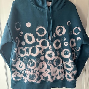 Handmade Bleach Printed Sweater – Unique Circular Pattern Design – Upcycled Sustainable Fashion