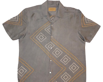Grey Silk Bandhani Tie-Dye Shirt