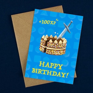 Herzlichen Glückwunsch zum Geburtstag! Karte / D&D Karte / DnD Karte / Geburtstagskarte / Kuchen Karte / Schwert / EXP / Happy Birthday / Dungeons and Dragons Karte